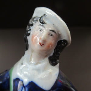 ANTIQUE Victorian Staffordshire Flatback Figurine. Miniature Example of a Man and Woman Gathering Wheat