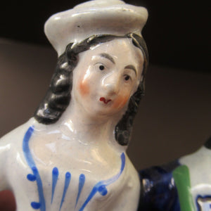ANTIQUE Victorian Staffordshire Flatback Figurine. Miniature Example of a Man and Woman Gathering Wheat