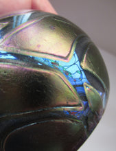 Load image into Gallery viewer, Iridescent 1990 Maltese Phoenician Glass Paperweight with Peacock Lustres
