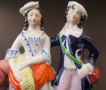 Load image into Gallery viewer, ANTIQUE Victorian Staffordshire Flatback Figurine. Miniature Example of a Man and Woman Gathering Wheat
