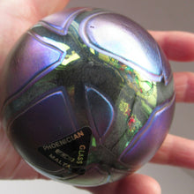 Load image into Gallery viewer, Iridescent 1990 Maltese Phoenician Glass Paperweight with Peacock Lustres
