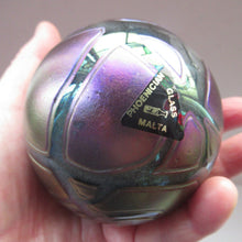 Load image into Gallery viewer, Iridescent 1990 Maltese Phoenician Glass Paperweight with Peacock Lustres
