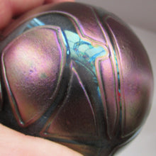 Load image into Gallery viewer, Iridescent 1990 Maltese Phoenician Glass Paperweight with Peacock Lustres
