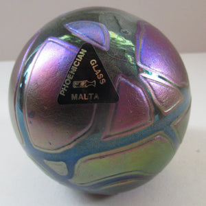 Iridescent 1990 Maltese Phoenician Glass Paperweight with Peacock Lustres