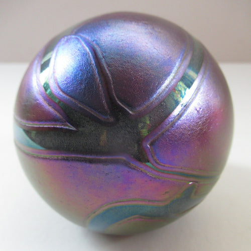 Iridescent 1990 Maltese Phoenician Glass Paperweight with Peacock Lustres