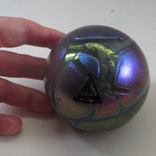 Load image into Gallery viewer, Iridescent 1990 Maltese Phoenician Glass Paperweight with Peacock Lustres
