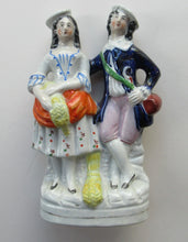 Load image into Gallery viewer, ANTIQUE Victorian Staffordshire Flatback Figurine. Miniature Example of a Man and Woman Gathering Wheat
