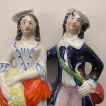Load image into Gallery viewer, ANTIQUE Victorian Staffordshire Flatback Figurine. Miniature Example of a Man and Woman Gathering Wheat
