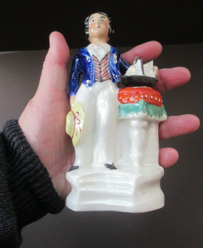 Staffordshire Figurine. 1850s Prince of Wales with Pond Yacht