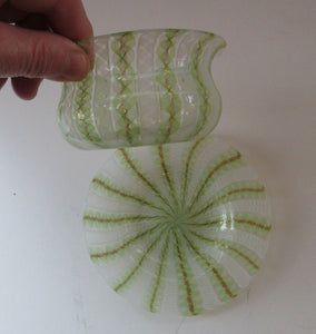 Vintage Venetian / Salviati Murano Glass Latticino Zanfirico Glass Finger Bowl & Saucer; Gold Inclusions