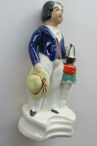Staffordshire Figurine. 1850s Prince of Wales with Pond Yacht