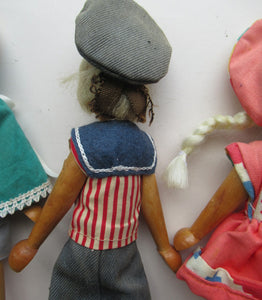 Set of Three Little Vintage 1950s WOODEN DOLLS. Made in Poland