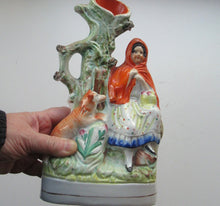 Load image into Gallery viewer, STAFFORDSHIRE Flatback Figurine / SPILL VASE. Victorian Depiction of Red Riding Hood and the Wolf
