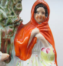 Load image into Gallery viewer, STAFFORDSHIRE Flatback Figurine / SPILL VASE. Victorian Depiction of Red Riding Hood and the Wolf
