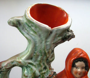 STAFFORDSHIRE Flatback Figurine / SPILL VASE. Victorian Depiction of Red Riding Hood and the Wolf