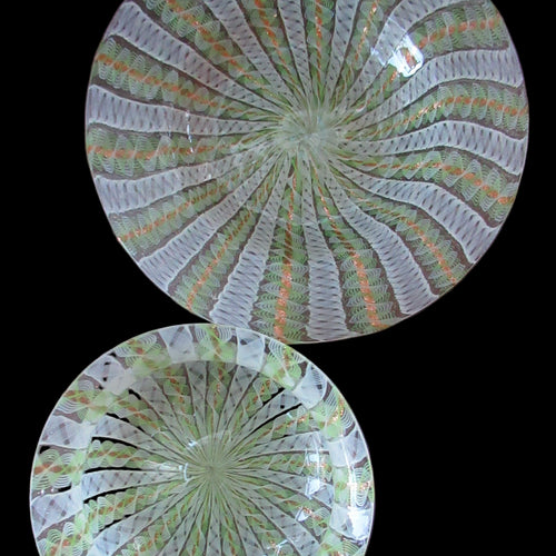 Venetian / Salviati Murano Glass Latticino Zanfirico Glass Finger Bowl & Saucer; Gold Inclusions
