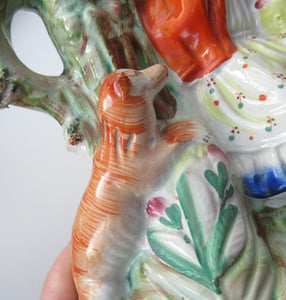 STAFFORDSHIRE Flatback Figurine / SPILL VASE. Victorian Depiction of Red Riding Hood and the Wolf