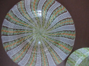 Vintage Venetian / Salviati Murano Glass Latticino Zanfirico Glass Finger Bowl & Saucer; Gold Inclusions