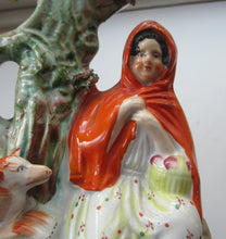 Load image into Gallery viewer, STAFFORDSHIRE Flatback Figurine / SPILL VASE. Victorian Depiction of Red Riding Hood and the Wolf
