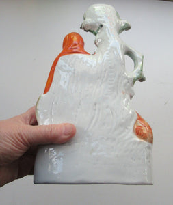 STAFFORDSHIRE Flatback Figurine / SPILL VASE. Victorian Depiction of Red Riding Hood and the Wolf