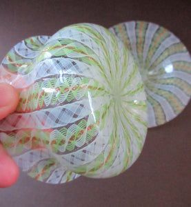 Vintage Venetian / Salviati Murano Glass Latticino Zanfirico Glass Finger Bowl & Saucer; Gold Inclusions
