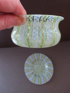 Vintage Venetian / Salviati Murano Glass Latticino Zanfirico Glass Finger Bowl & Saucer; Gold Inclusions