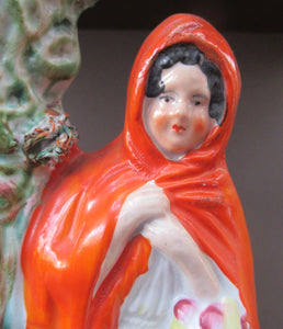 STAFFORDSHIRE Flatback Figurine / SPILL VASE. Victorian Depiction of Red Riding Hood and the Wolf
