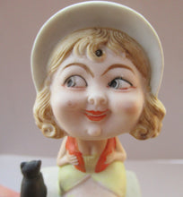 Load image into Gallery viewer, Antique Porcelain Nodder or Swinger Pin Tray by Schafer &amp; Vater. Girl in Bonnet with Black Cat 
