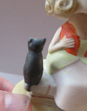 Load image into Gallery viewer, Antique Porcelain Nodder or Swinger Pin Tray by Schafer &amp; Vater. Girl in Bonnet with Black Cat 
