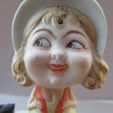 Load image into Gallery viewer, Antique Porcelain Nodder or Swinger Pin Tray by Schafer &amp; Vater. Girl in Bonnet with Black Cat 
