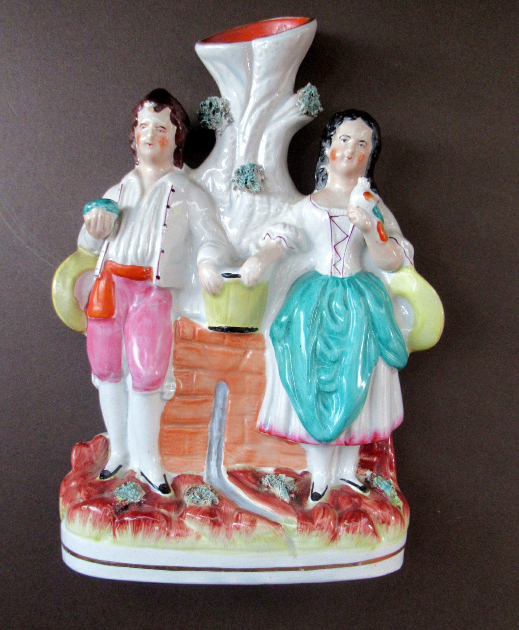 Victorian Staffordshire Spill Vase Flatback. Couple at a Water Well