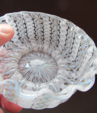 Load image into Gallery viewer, Vintage Venetian / Salviati Murano Glass Latticino Zanfirico Glass Finger Bowl &amp; Saucer; Gold Inclusions. Both with Frilled Edges
