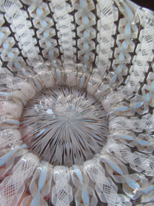 Vintage Venetian / Salviati Murano Glass Latticino Zanfirico Glass Finger Bowl & Saucer; Gold Inclusions. Both with Frilled Edges