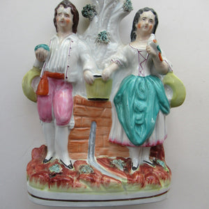 Victorian Staffordshire Spill Vase Flatback. Couple at a Water Well