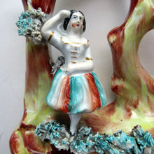 Load image into Gallery viewer, Antique Miniature Staffordshire Figure. Couple Making Music. Swan in River
