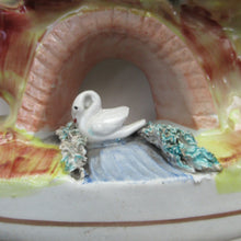 Load image into Gallery viewer, Antique Miniature Staffordshire Figure. Couple Making Music. Swan in River
