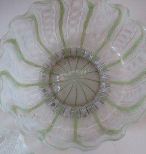 Vintage Venetian / Salviati Murano Glass Latticino Zanfirico Glass Finger Bowl & Saucer; Gold Inclusions. Both with Frilled Edges