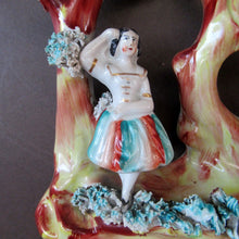 Load image into Gallery viewer, Antique Miniature Staffordshire Figure. Couple Making Music. Swan in River
