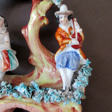 Load image into Gallery viewer, Antique Miniature Staffordshire Figure. Couple Making Music. Swan in River
