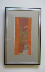 SCOTTISH ART.  Pretty Vintage Gouache by Irene HALLIDAY. Terracotta Pot of Geraniums on a Window Ledge