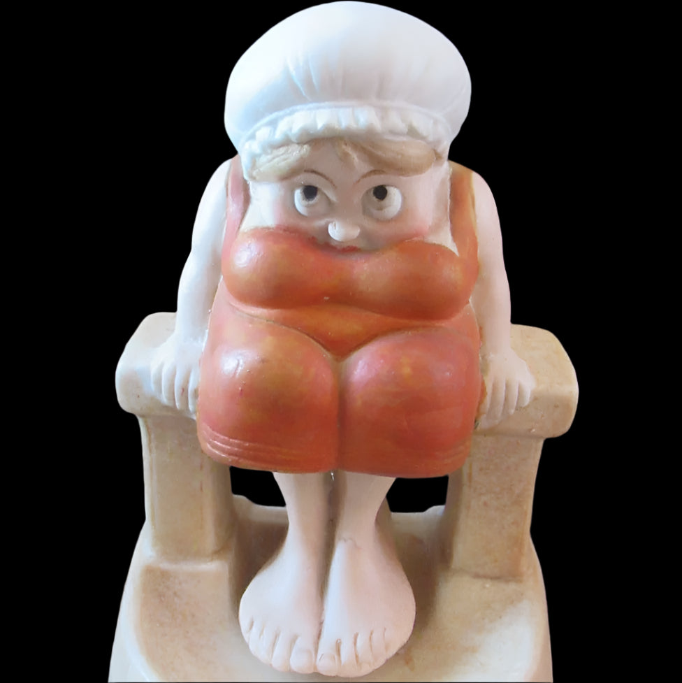 Antique Porcelain Nodder or Swinger Pin Tray by Schafer & Vater. Bathing Beauty. Lady in a Orange Bathing Suit