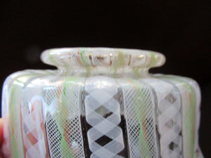 Vintage Venetian / Salviati Murano Glass Latticino Zanfirico Glass Finger Bowl & Saucer; Gold Inclusions. Both with Frilled Edges