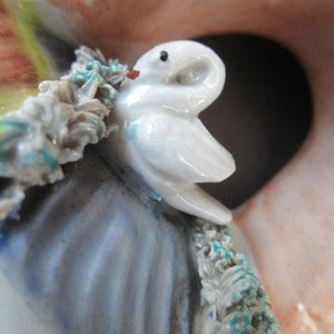 Antique Miniature Staffordshire Figure. Couple Making Music. Swan in River