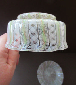 Vintage Venetian / Salviati Murano Glass Latticino Zanfirico Glass Finger Bowl & Saucer; Gold Inclusions. Both with Frilled Edges