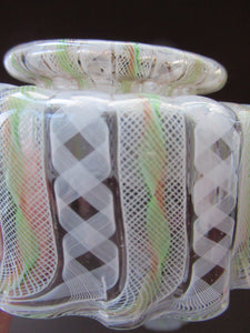 Vintage Venetian / Salviati Murano Glass Latticino Zanfirico Glass Finger Bowl & Saucer; Gold Inclusions. Both with Frilled Edges