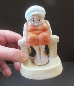 Antique Porcelain Nodder or Swinger Pin Tray by Schafer & Vater. Bathing Beauty. Lady in a Orange Bathing Suit