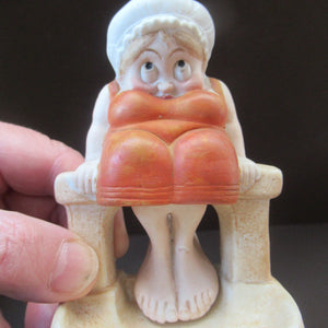 Antique Porcelain Nodder or Swinger Pin Tray by Schafer & Vater. Bathing Beauty. Lady in a Orange Bathing Suit