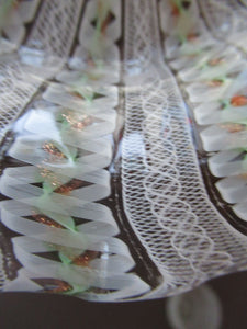 Vintage Venetian / Salviati Murano Glass Latticino Zanfirico Glass Finger Bowl & Saucer; Gold Inclusions. Both with Frilled Edges