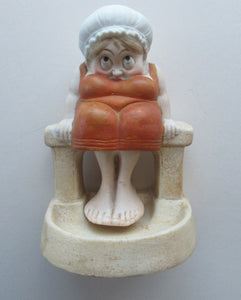 Antique Porcelain Nodder or Swinger Pin Tray by Schafer & Vater. Bathing Beauty. Lady in a Orange Bathing Suit