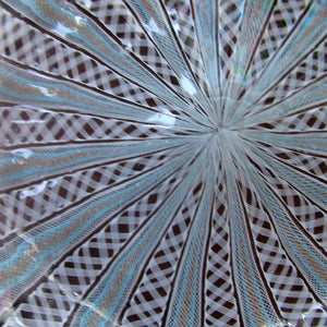 Vintage Venetian / Salviati Murano Glass Latticino Zanfirico Glass Plate; Gold Inclusions and Frilled Edge